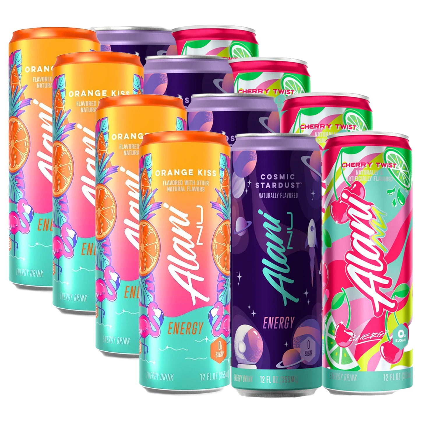 Alani Energy Variety Pack - 12 Cans (Orange Kiss, Cosmic Stardust, Cherry Twist)