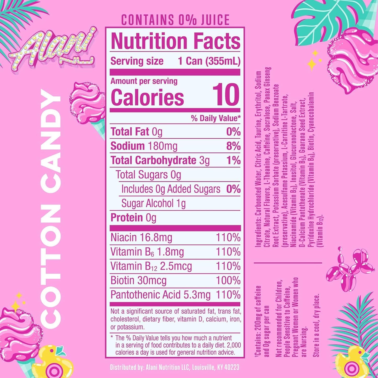 Alani Cotton Candy Energy Drink 12 Fl Oz Cans, 12 Pack