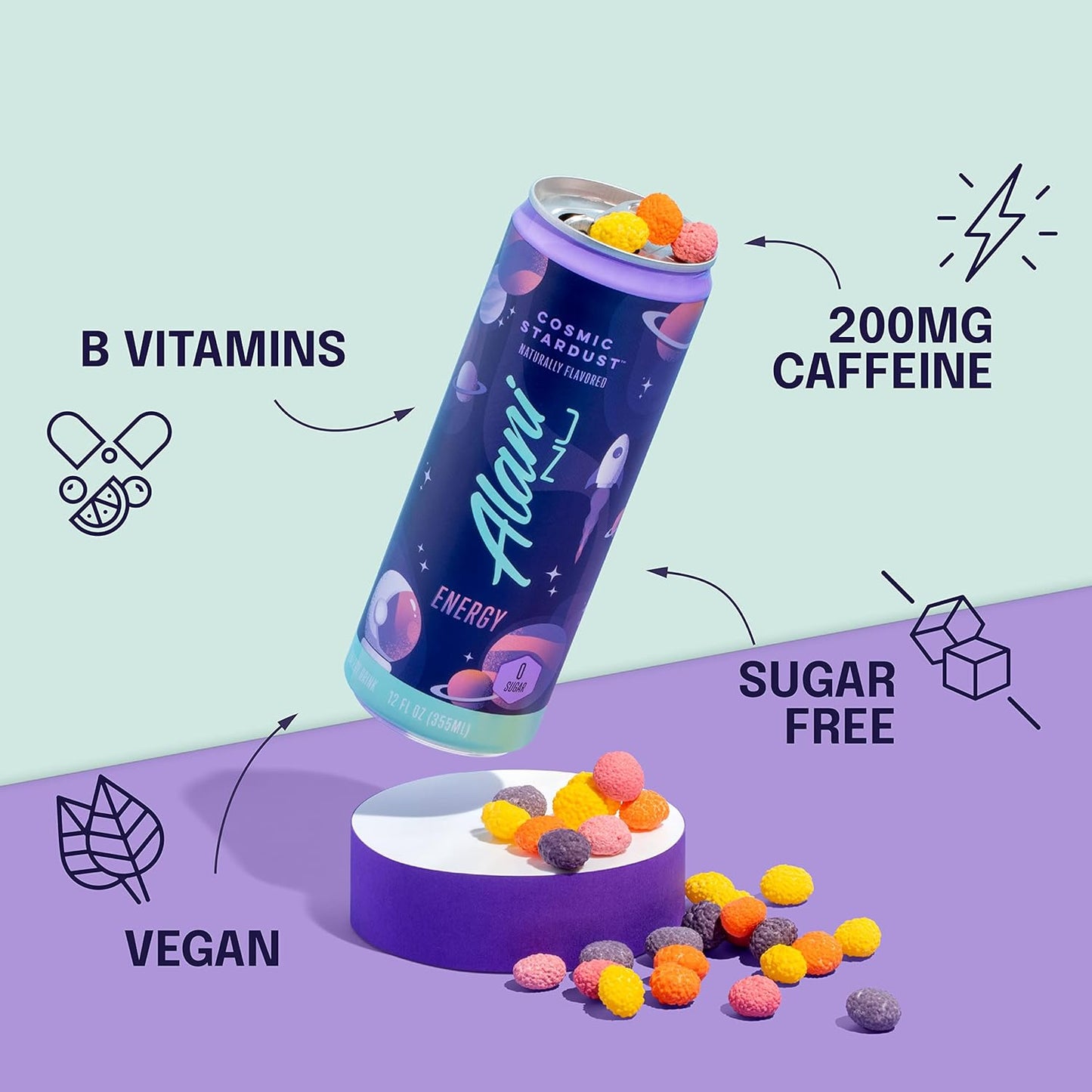 Alani Nu COSMIC STARDUST Sugar-Free Energy Drink 12 Pack | 12 Fl Oz Cans