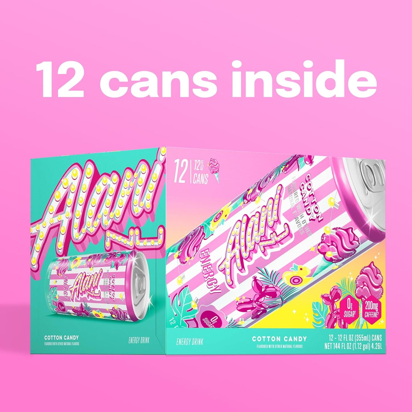Alani Cotton Candy Energy Drink 12 Fl Oz Cans, 12 Pack