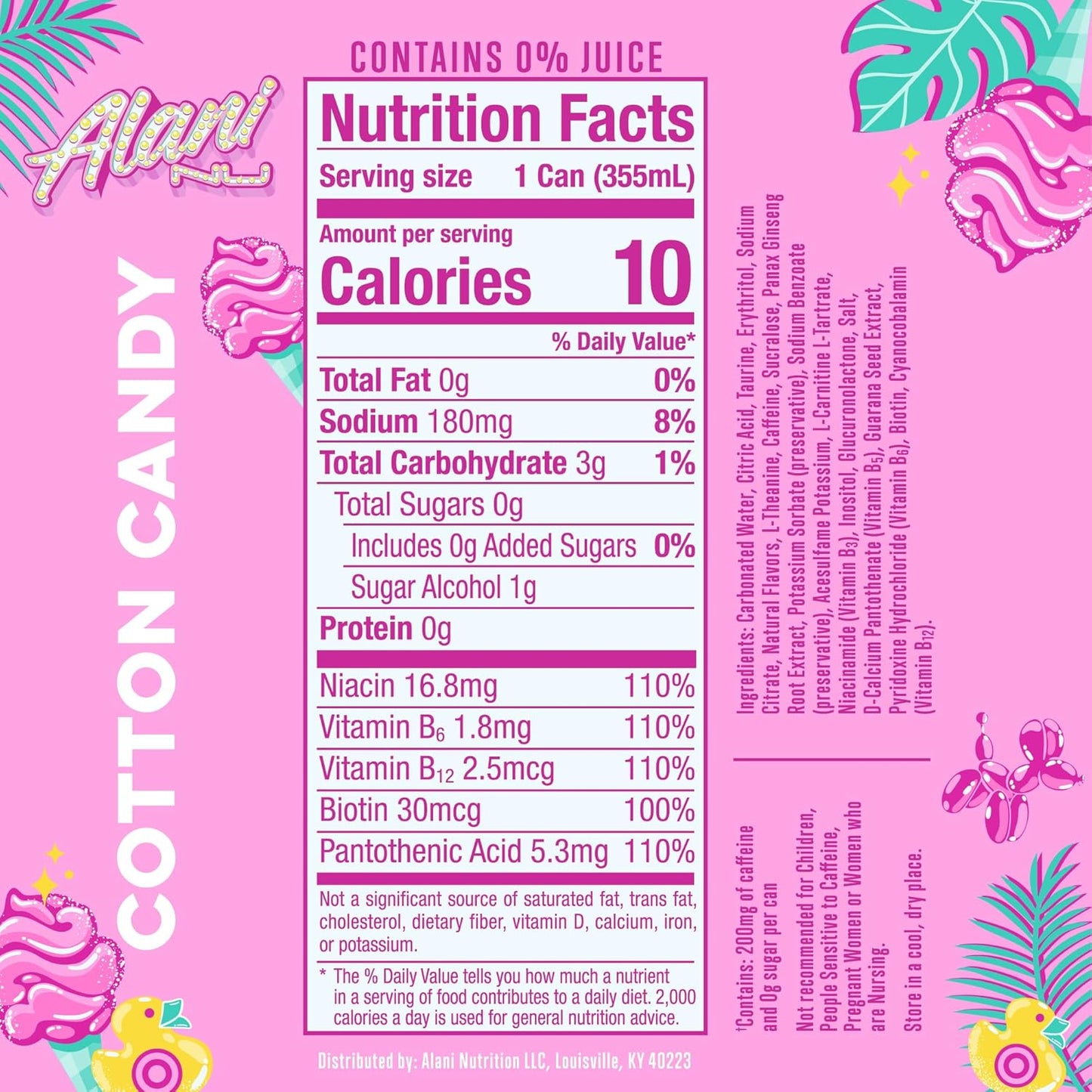 Alani Cotton Candy Energy Drink 12 Fl Oz Cans, 12 Pack
