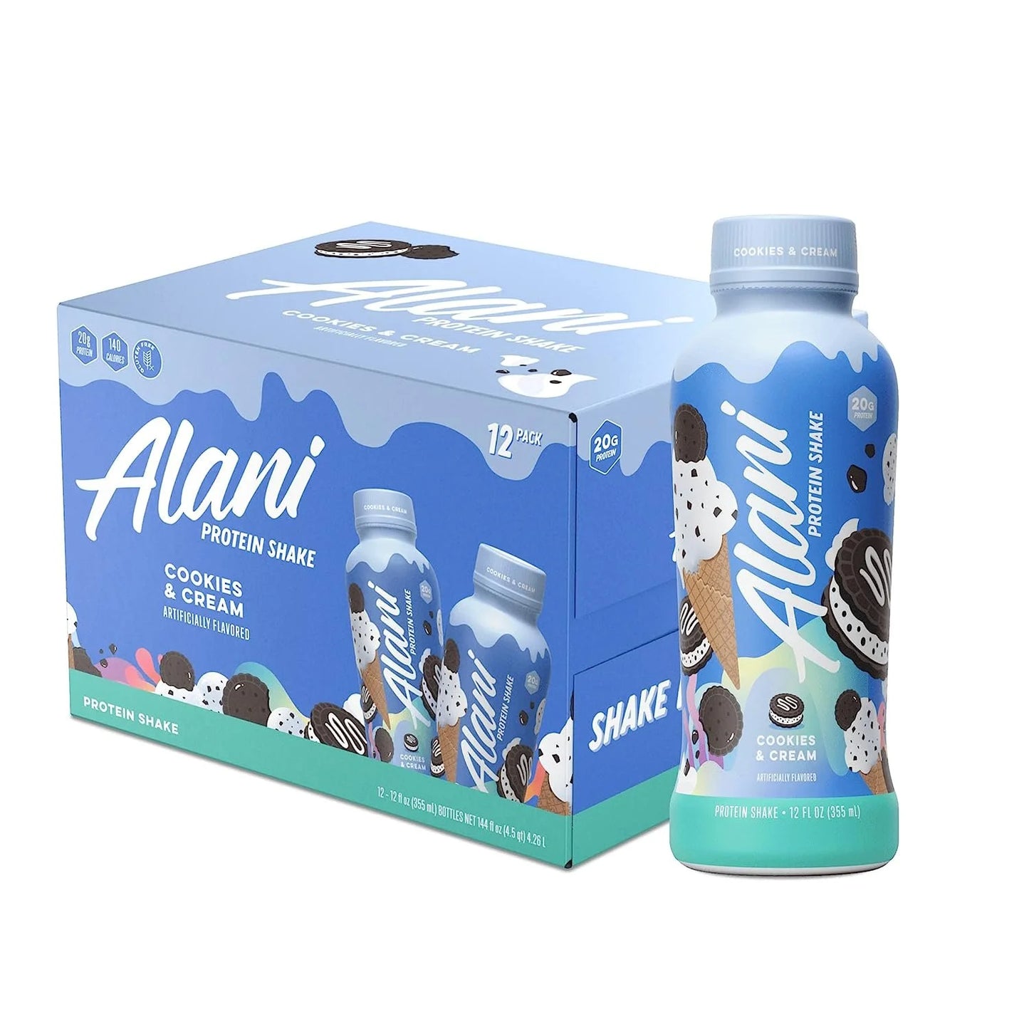 Alani Nu Fit Shake Protein Cookies and Cream Shake Pack of 12 (12 fl oz)