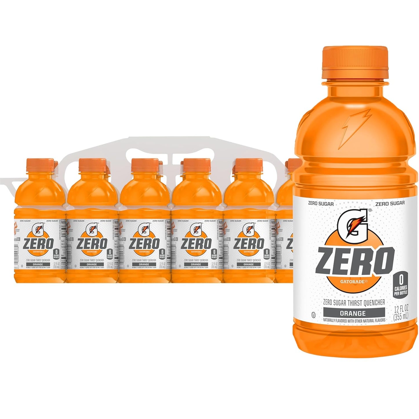 Gatorade Thirst Quencher Zero Sugar Sports Drink, Orange, Electrolytes for Rehydration 12oz Bottles, 12 Pack