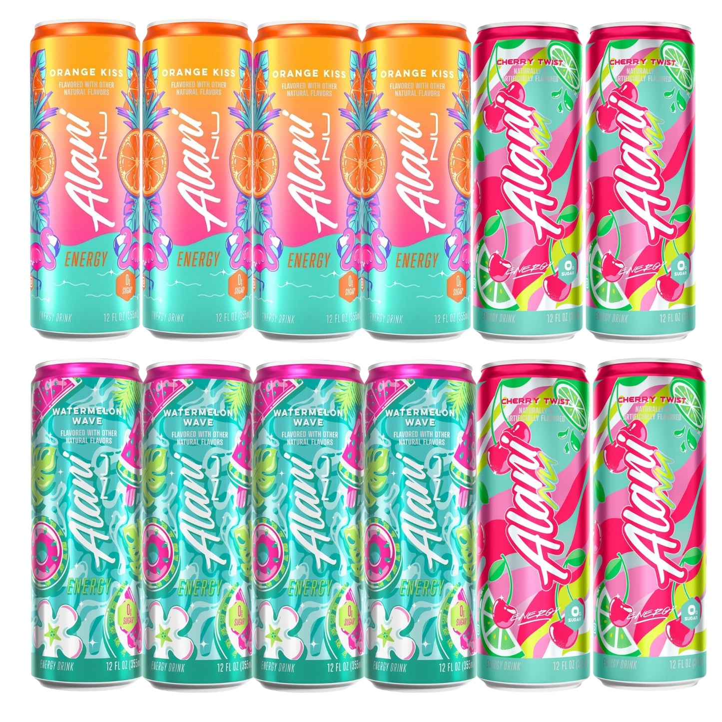 Alani Nu Energy Drink Variety Pack - 12 Cans (Orange Kiss, Watermelon, Cherry Twist)