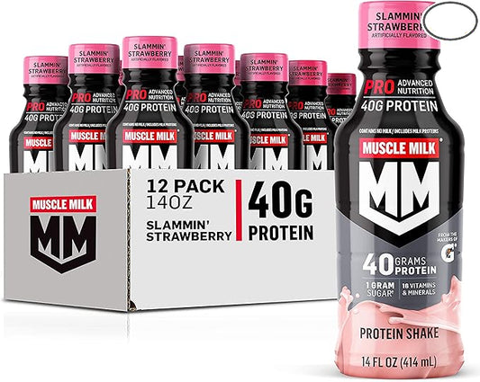 Muscle Milk Pro Series Protein Shake, Slammin' Strawberry, 40g Protein, 14 Fl Oz, 12 Pack