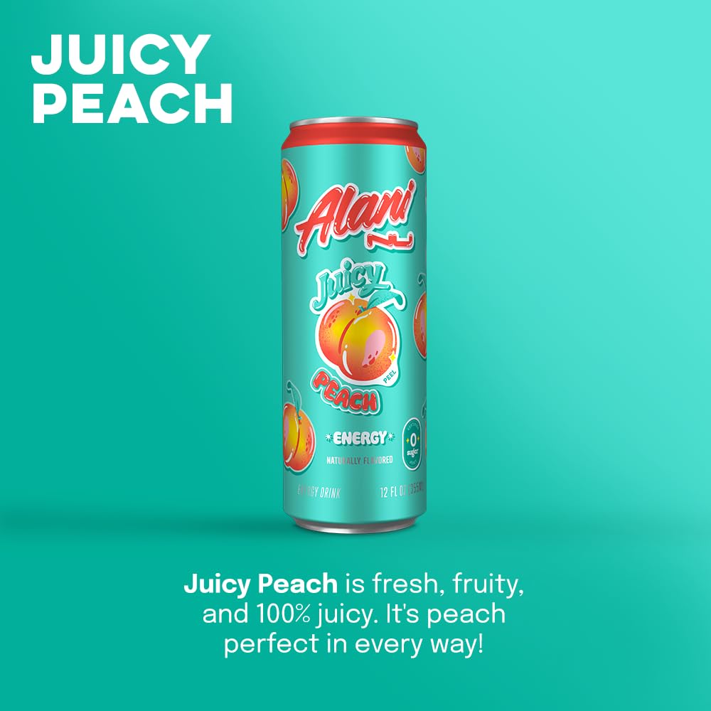 Alani Nu JUICY PEACH Sugar-Free Energy Drink (12 Pack)