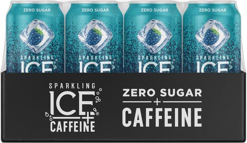 Sparkling Ice Caffeine Blue Raspberry Sparkling Water with Caffeine, Zero Sugar, with Antioxidants and Vitamins,16 fl oz Cans (Pack Of 12)