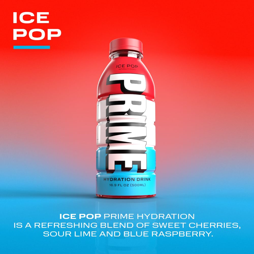 Prime Hydration Drink, Ice Pop 16.9 fl oz, Single Bottle peak of 12