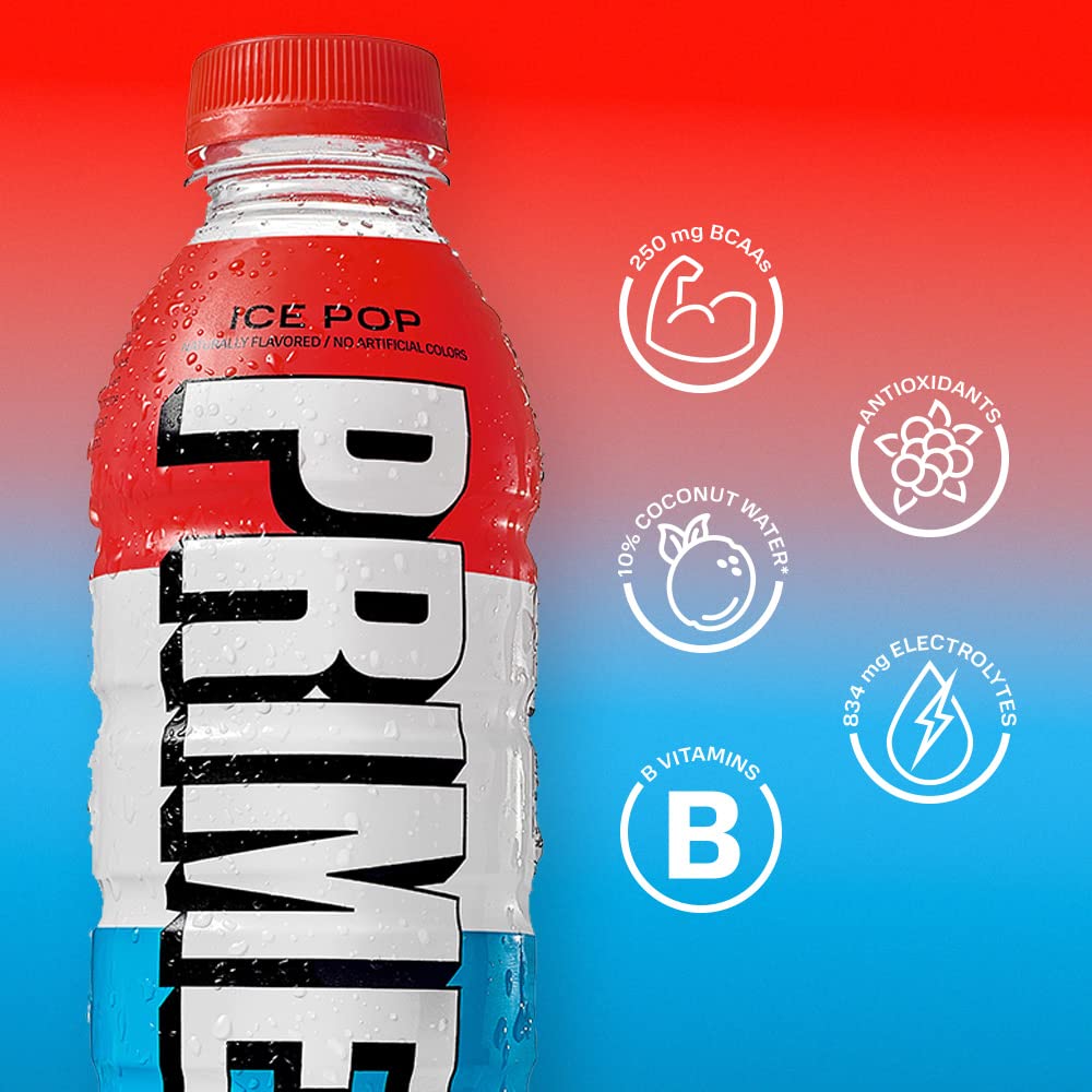 Prime Hydration Drink, Ice Pop 16.9 fl oz, Single Bottle peak of 12