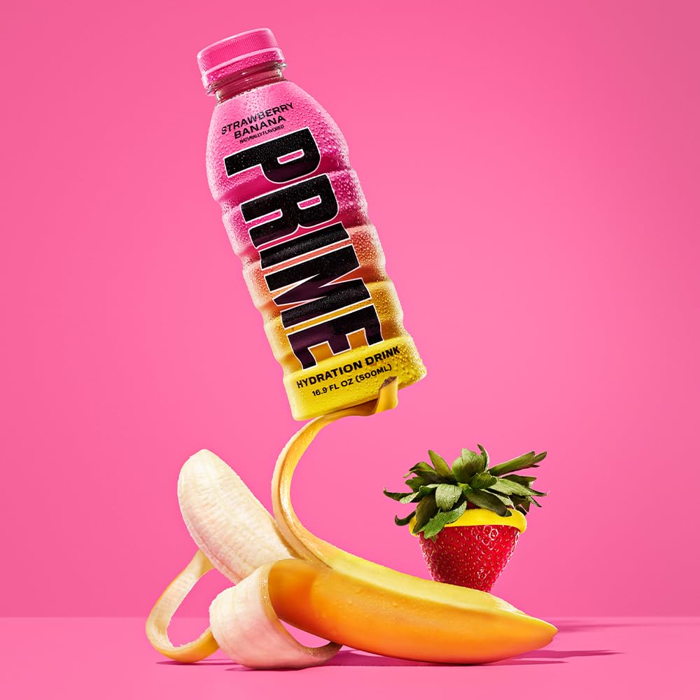 Prime Hydration Drink, New Strawberry Banana, 16.9oz Pack of 12