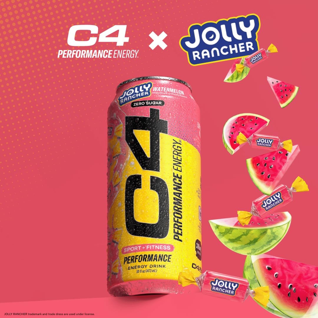 Cellucor C4 Performance Energy Drink | JOLLY RANCHER Watermelon | Preworkout | 16 Fl Oz (12 Pack)