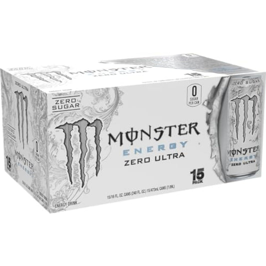 Monster Energy Zero Ultra, Sugar Free Energy Drink, 16 Ounce (Pack of 15)