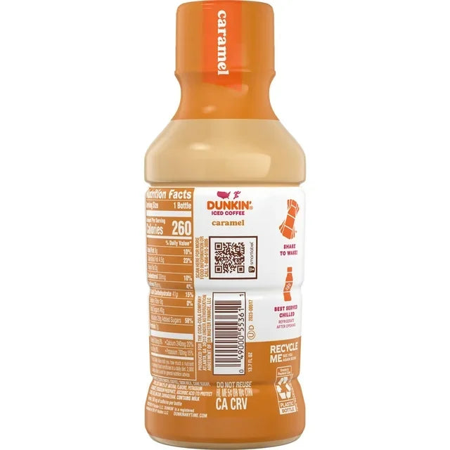 Dunkin Donuts Iced Coffee, Caramel 13.7 fl oz, 12 Pack