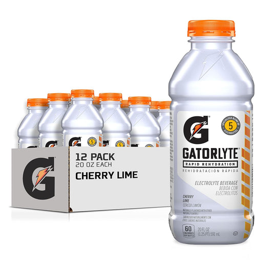 Gatorlyte Rapid Rehydration Electrolyte Beverage, Cherry Lime, 20 Oz Bottles (Pack of 12)