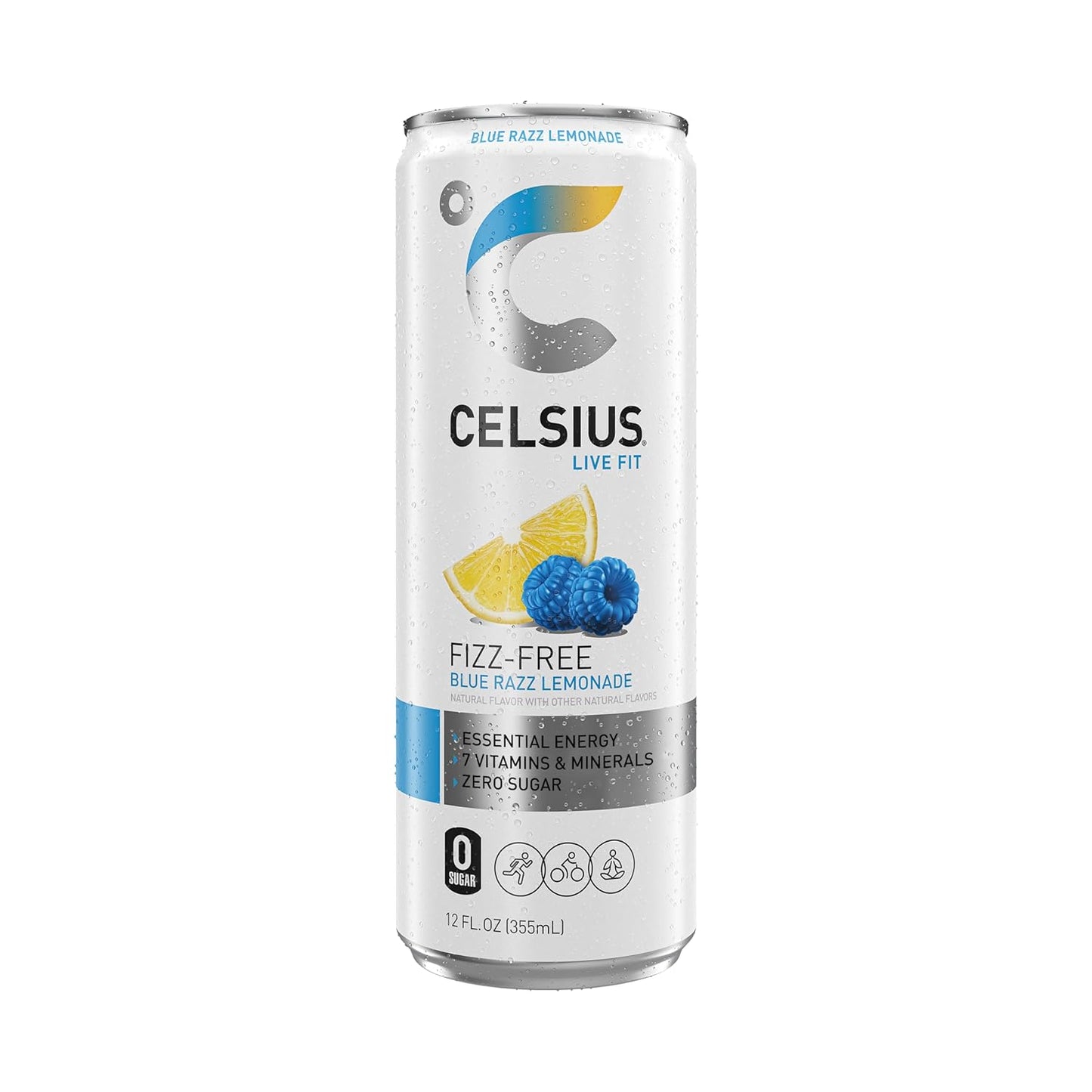 CELSIUS Fizz Free Blue Razz Lemonade, Functional Essential Energy Drink 12 Fl Oz (Pack of 12)