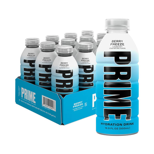 Prime Hydration Drink, New Special Edition BLUE FREEZE Bottle, 16.9oz peak of 12