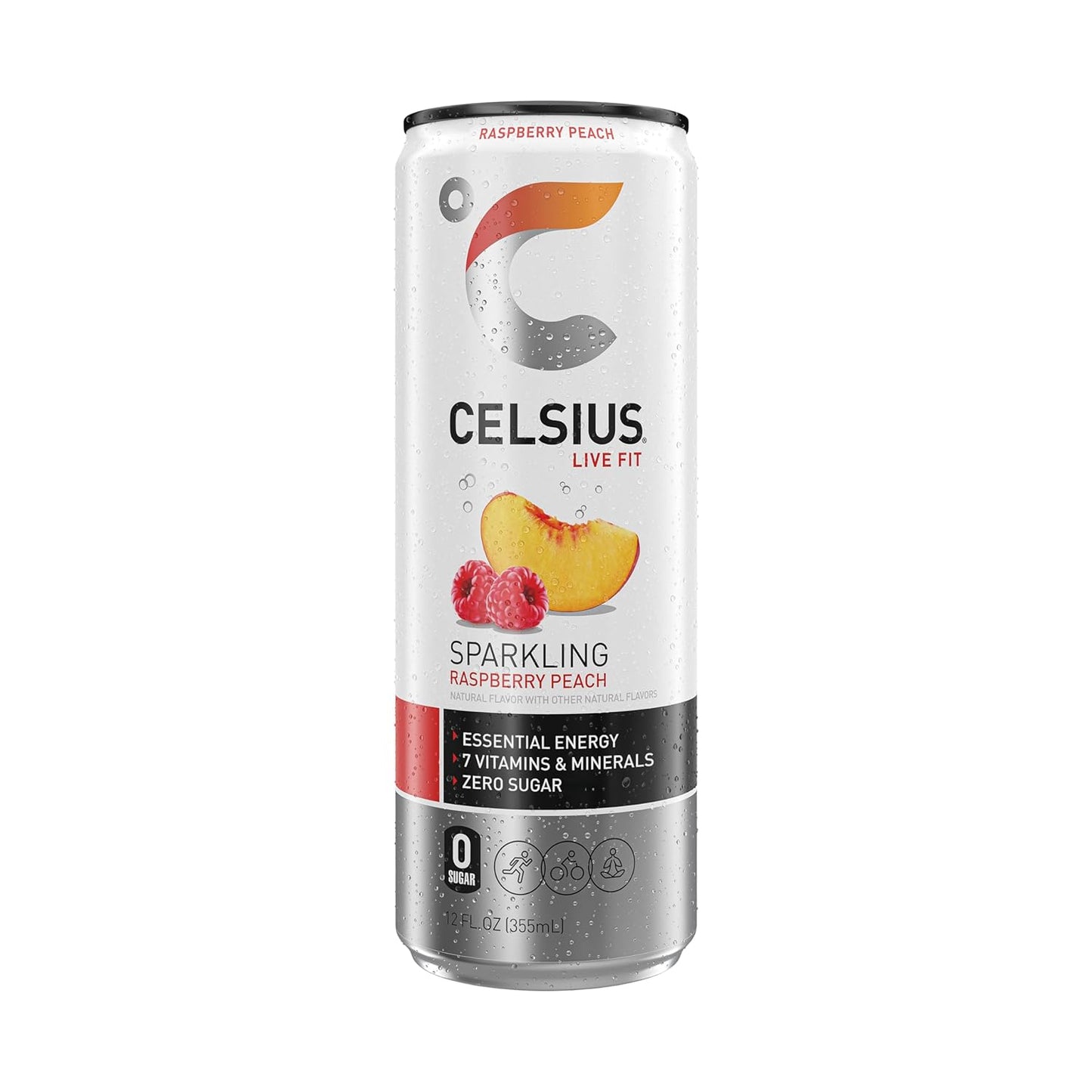 CELSIUS Sparkling Raspberry Peach, Functional Essential Energy Drink 12 Fl Oz (Pack of 12)