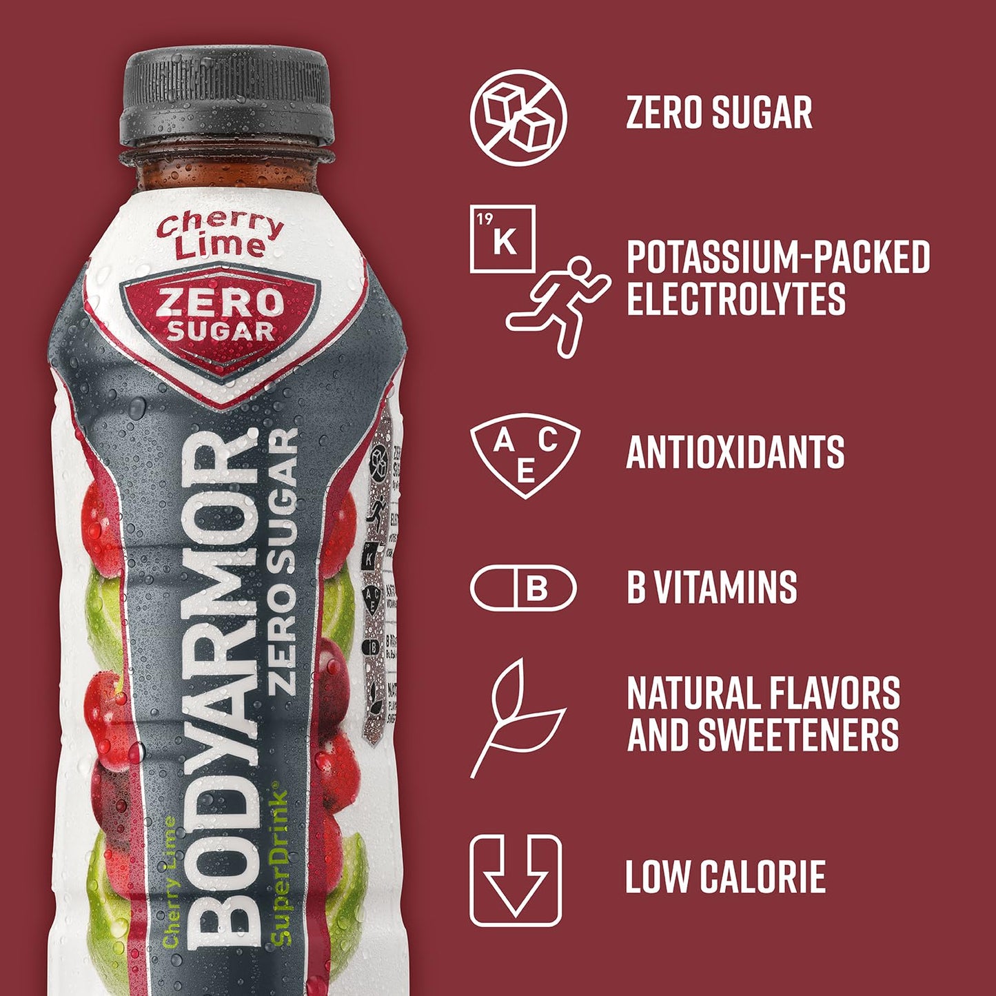 BODYARMOR ZERO Sugar Cherry Lime Electrolyte Hydration 16 fl oz Bottle (12 pack)