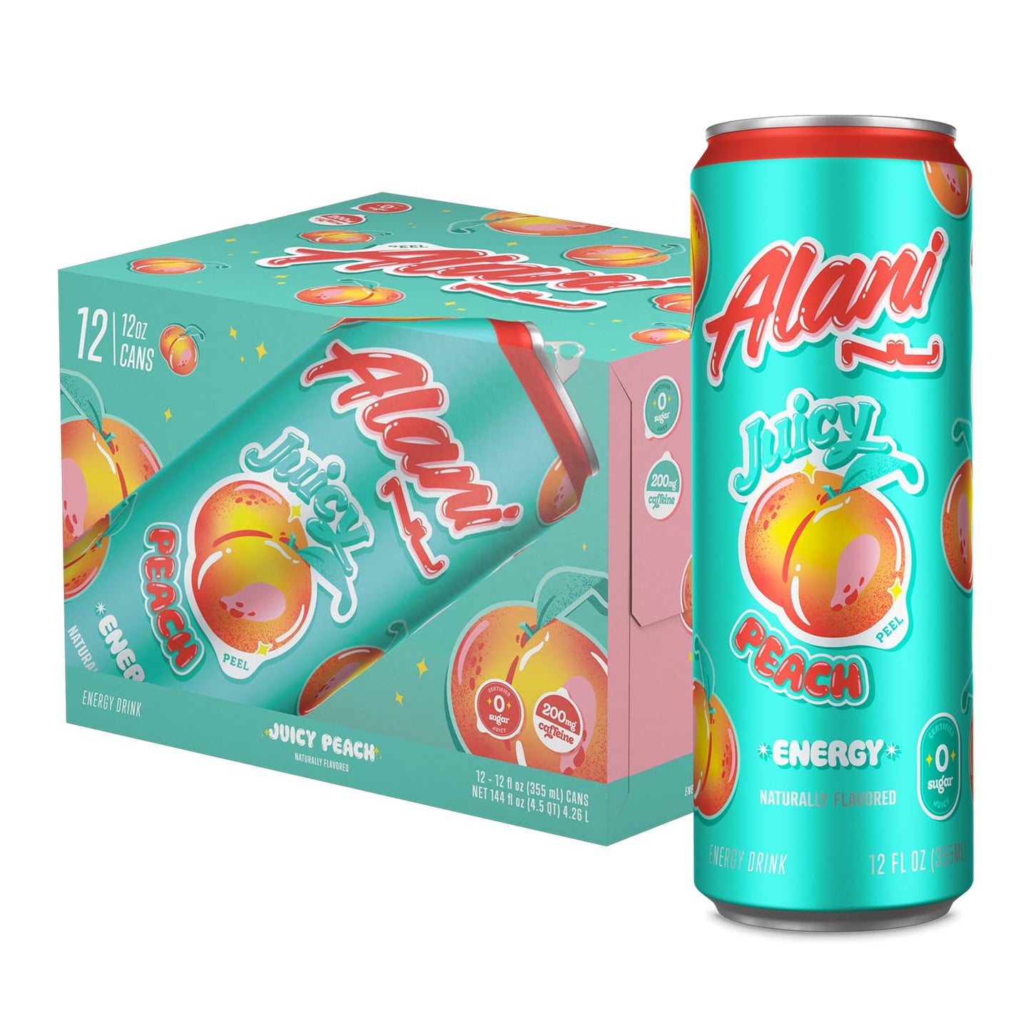 Alani Nu JUICY PEACH Sugar-Free Energy Drink (12 Pack)