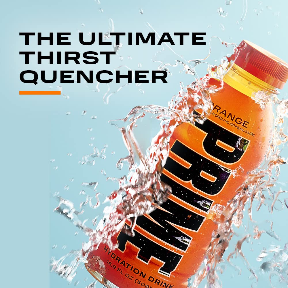 Prime Hydration Drink, Orange, 16.9 fl oz, Bottle pack of 12