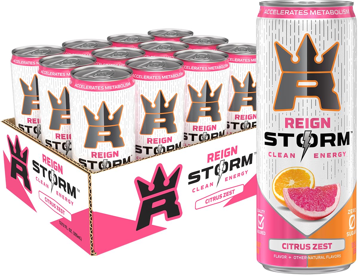 REIGN Storm, Citrus Zest, Fitness & Wellness Energy Drink, 12 Fl Oz (Pack of 12)