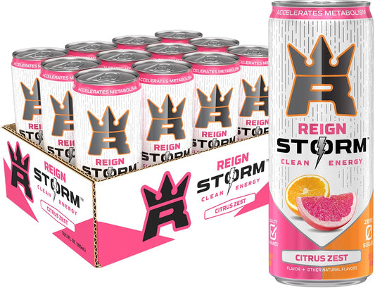 REIGN Storm, Citrus Zest, Fitness & Wellness Energy Drink, 12 Fl Oz (Pack of 12)