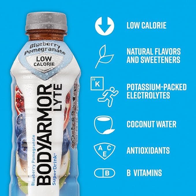 BODYARMOR LYTE Sports Drink - Blueberry Pomegranate - Electrolyte Hydration - 12 Pack