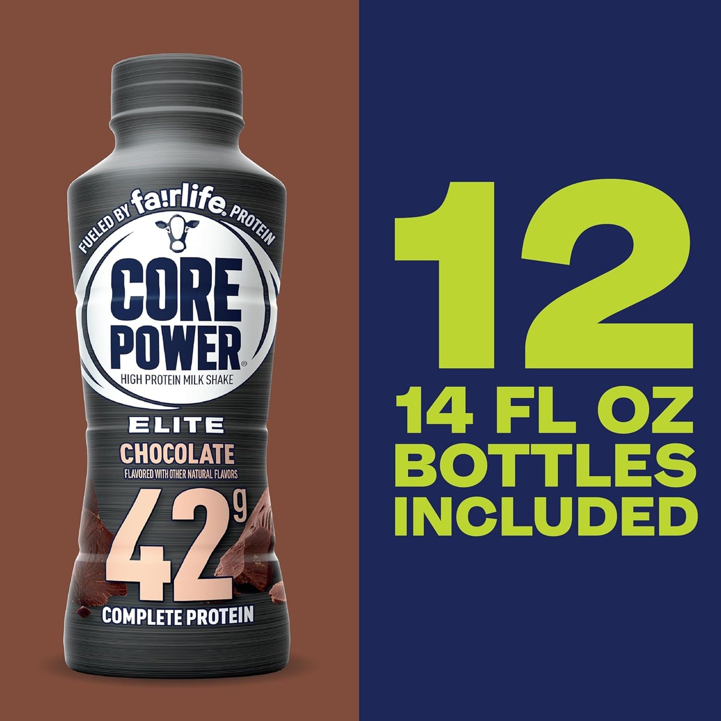 Core Power Elite High Protein Shake, Chocolate, 42g Bottle, 14oz, 12 Pack