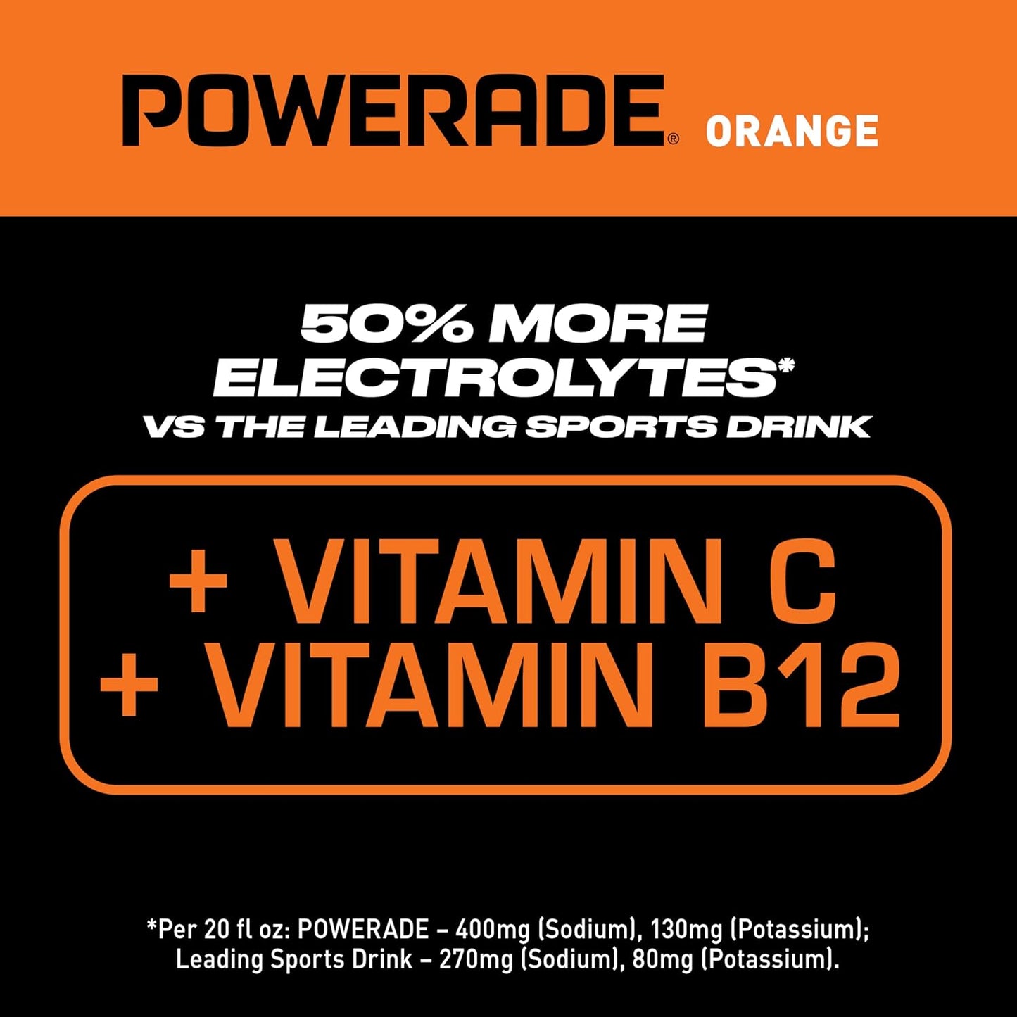 POWERADE Electrolyte Enhanced Orange Sports Drink, 20 fl oz Plastic Bottle Pack of 24