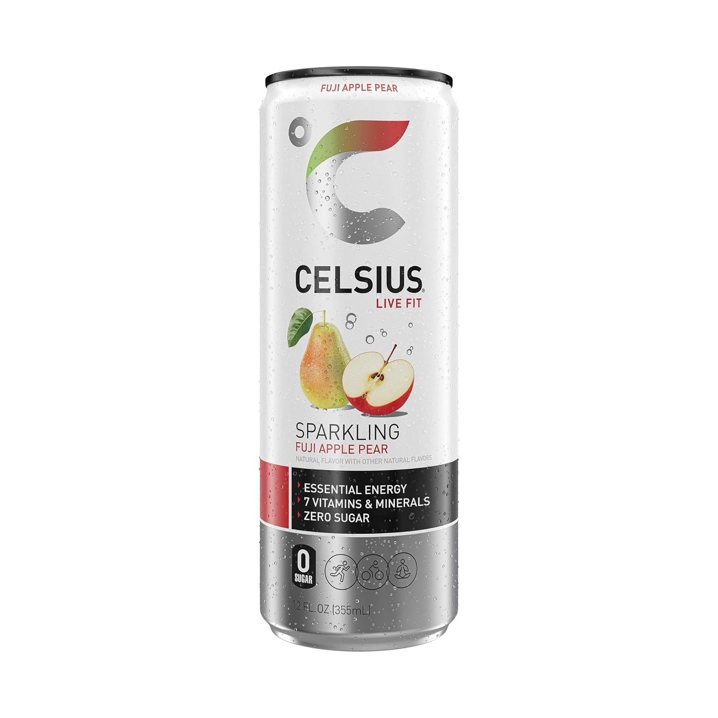 CELSIUS Sparkling Fuji Apple Pear, Functional Essential Energy Drink 12 Fl Oz (Pack of 12)