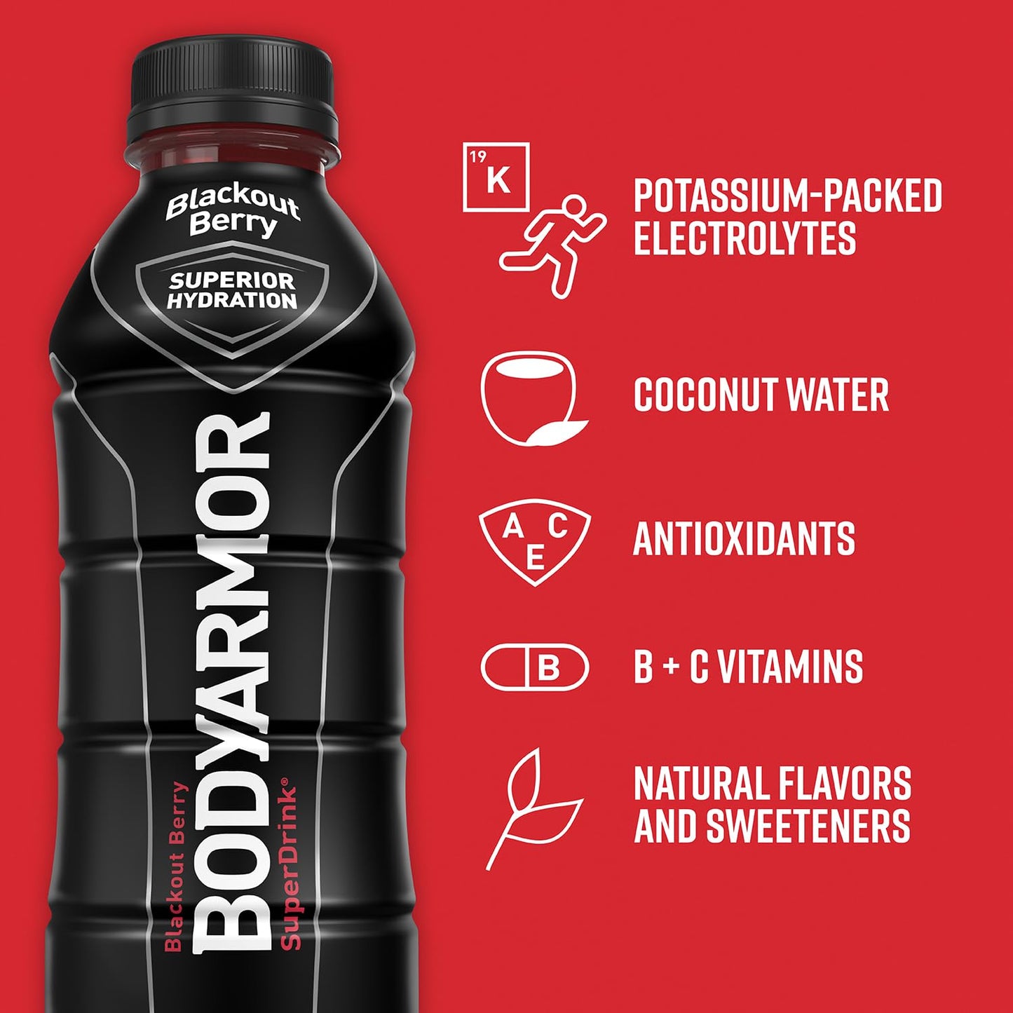 BODYARMOR Sports Drink – Blackout Berry, 16 Fl Oz (Pack of 12)