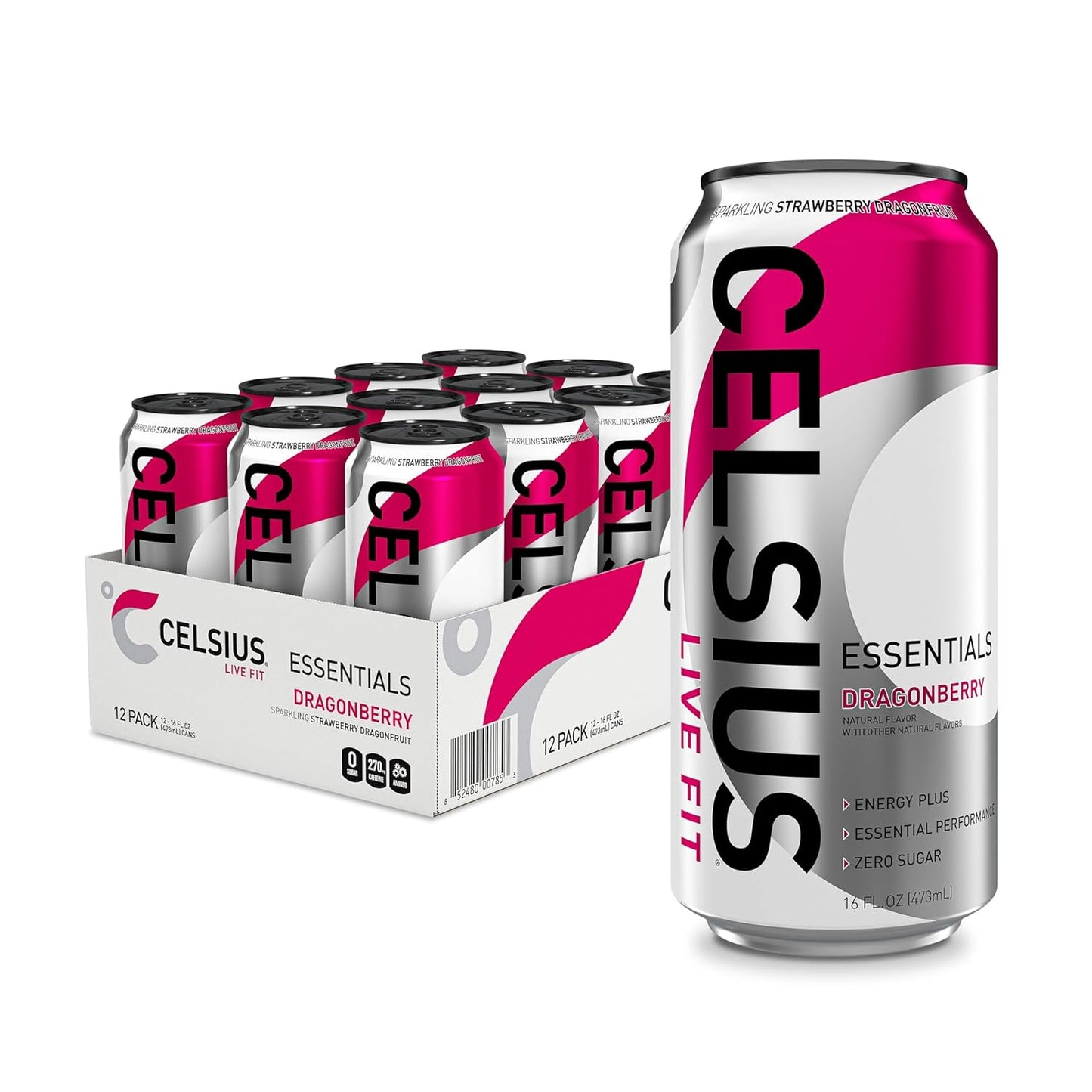 CELSIUS ESSENTIALS | Sparkling Dragonberry | Performance Energy Drink | 16 Fl Oz (Pack of 12)