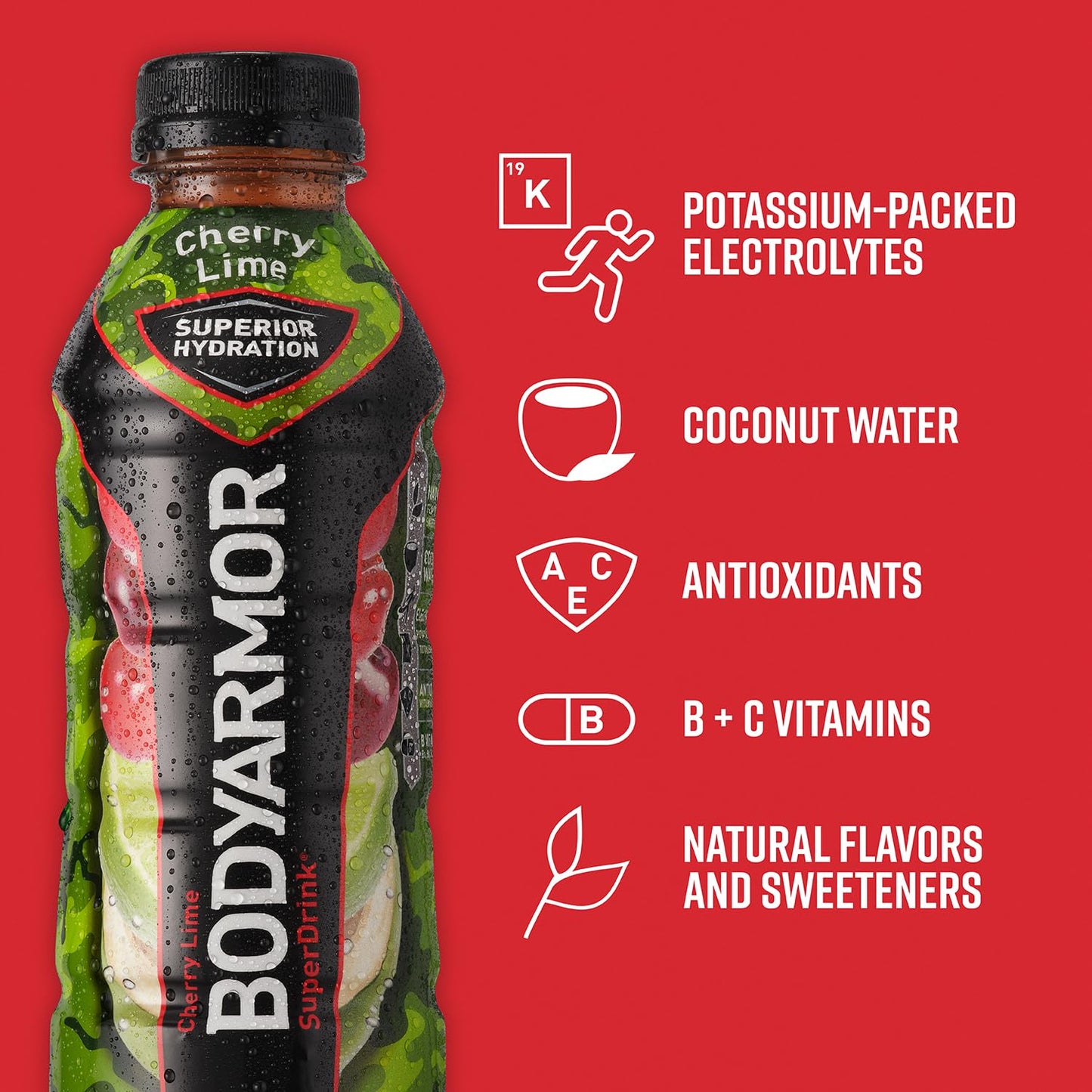 BODYARMOR Sports Drink – Cherry Lime, 16 Fl Oz (Pack of 12)