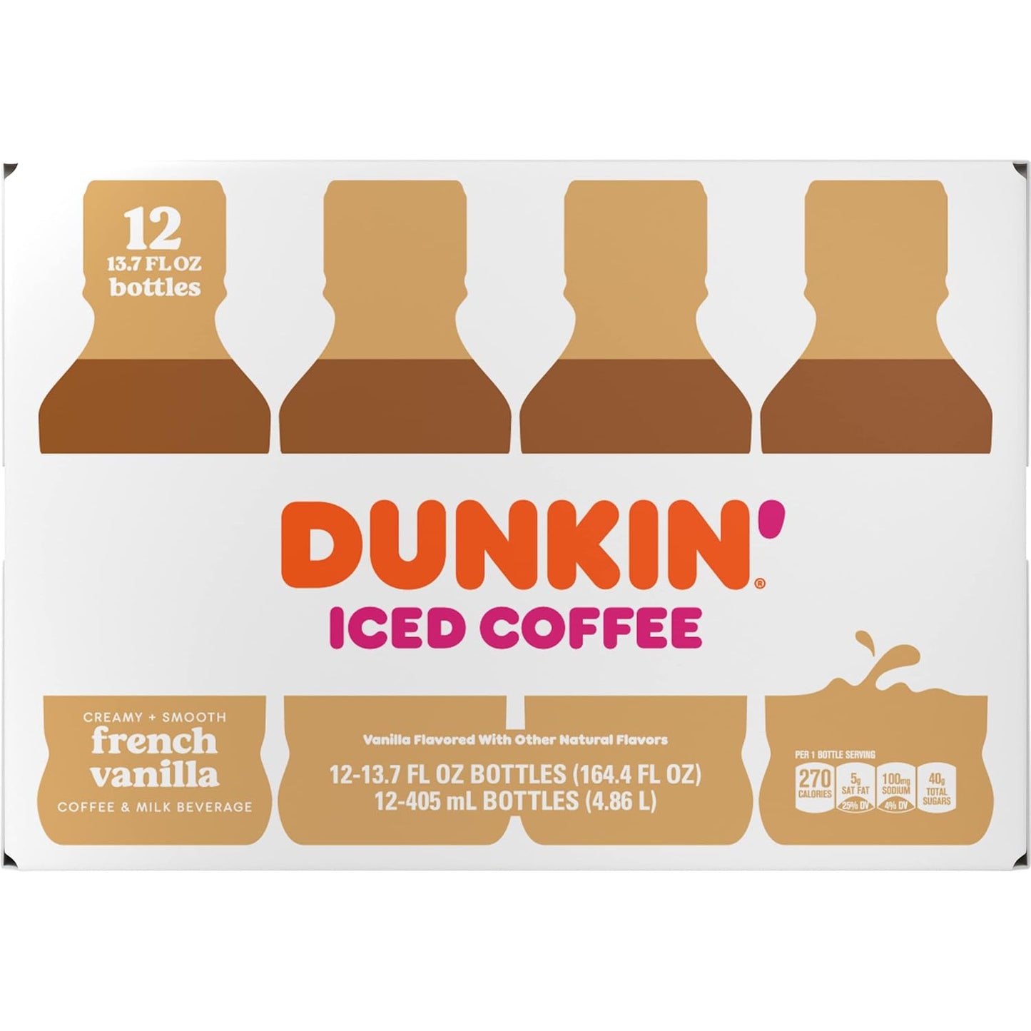 Dunkin Donuts Iced Coffee, French Vanilla, 13.7 Fluid Ounce (Pack of 12)