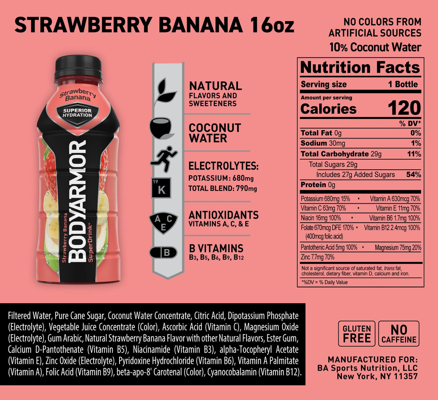 BODYARMOR Sports Drink - Strawberry Banana - 12 Pack - Electrolyte Hydration