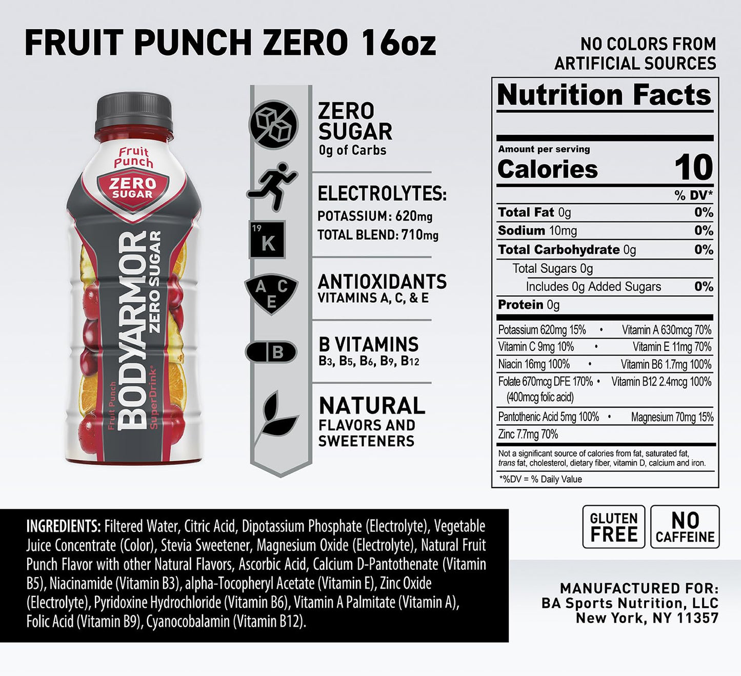 BODYARMOR ZERO Sugar Fruit Punch - Sugar Free Electrolyte Hydration- 16 fl oz (pack of 12)