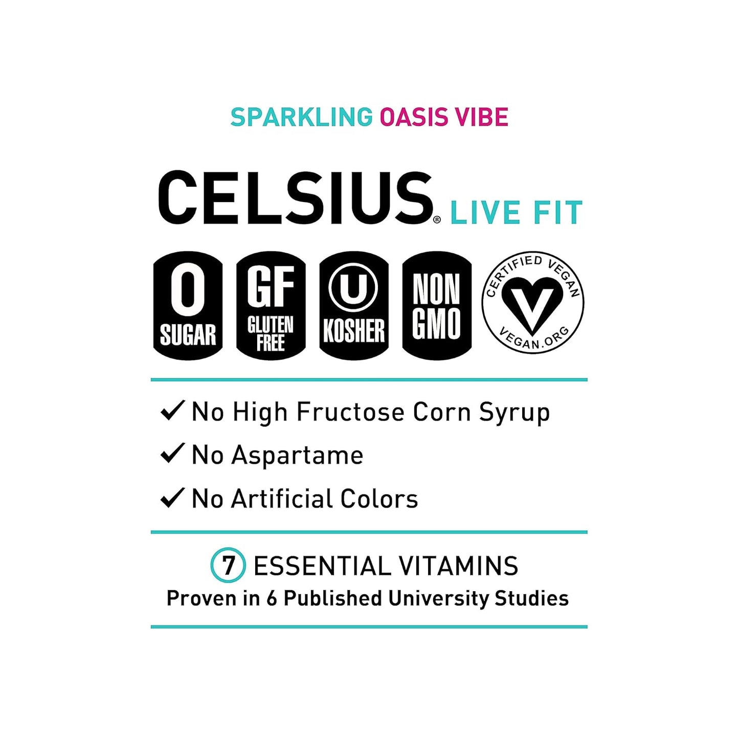 CELSIUS Sparkling Oasis Vibe, Functional Essential Energy Drink, 12 Fl Oz (Pack of 12)