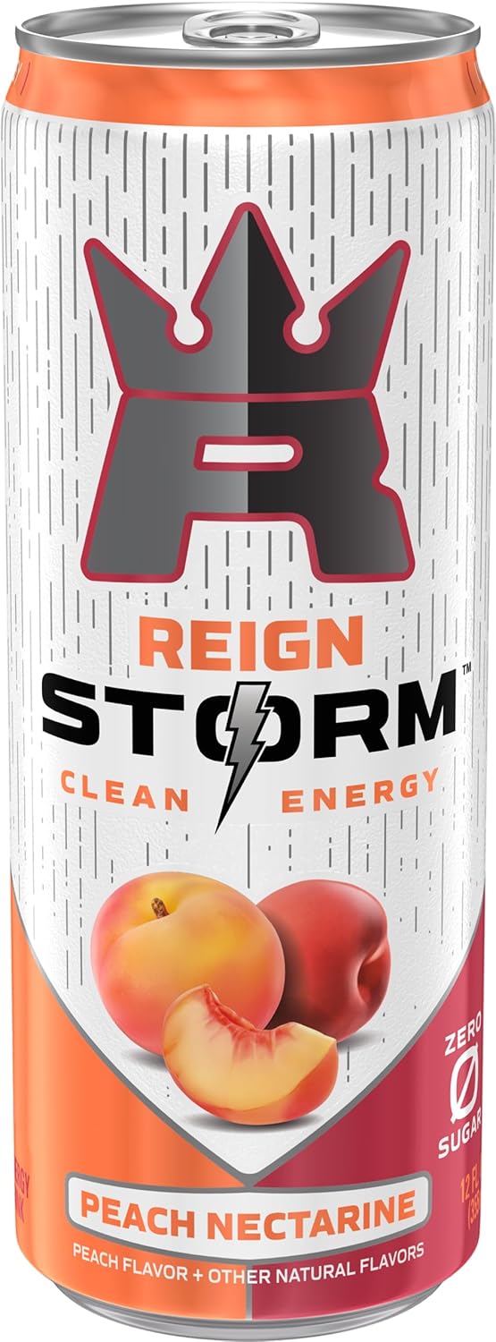 REIGN Storm, Peach Nectarine, Fitness & Wellness Energy Drink, 12 Fl Oz (Pack of 12)