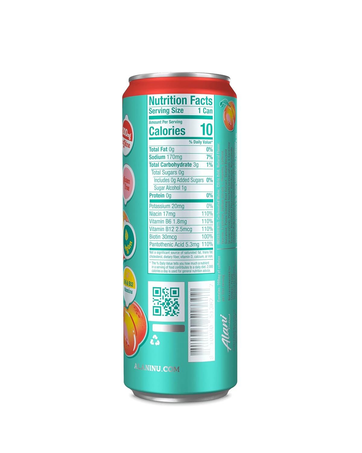 Alani Nu JUICY PEACH Sugar-Free Energy Drink (12 Pack)