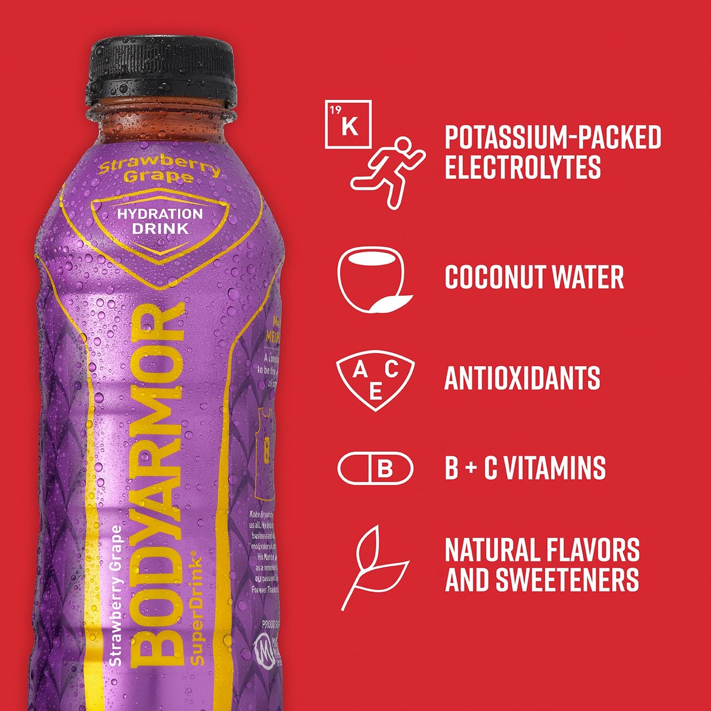 BODYARMOR Sports Drink - Strawberry Grape - 12 Pack - Electrolyte Hydration 16 fl oz Bottle