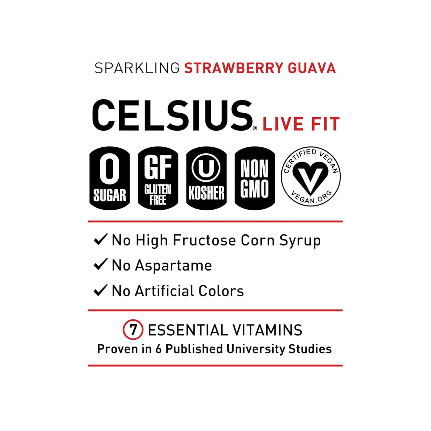 CELSIUS Sparkling Strawberry Guava, Functional Essential Energy Drink 12 Fl Oz (Pack of 12)