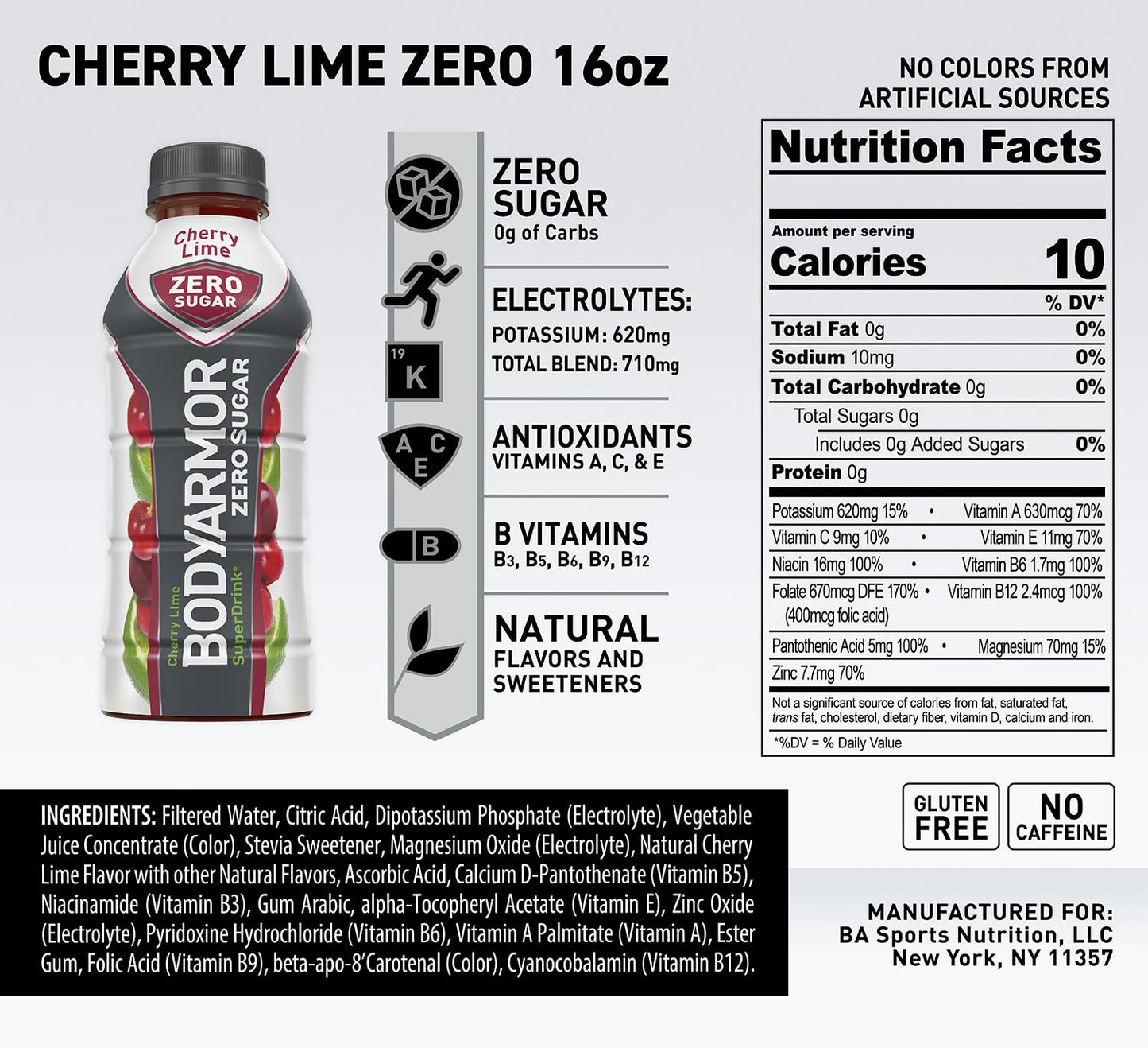 BODYARMOR ZERO Sugar Cherry Lime Electrolyte Hydration 16 fl oz Bottle (12 pack)