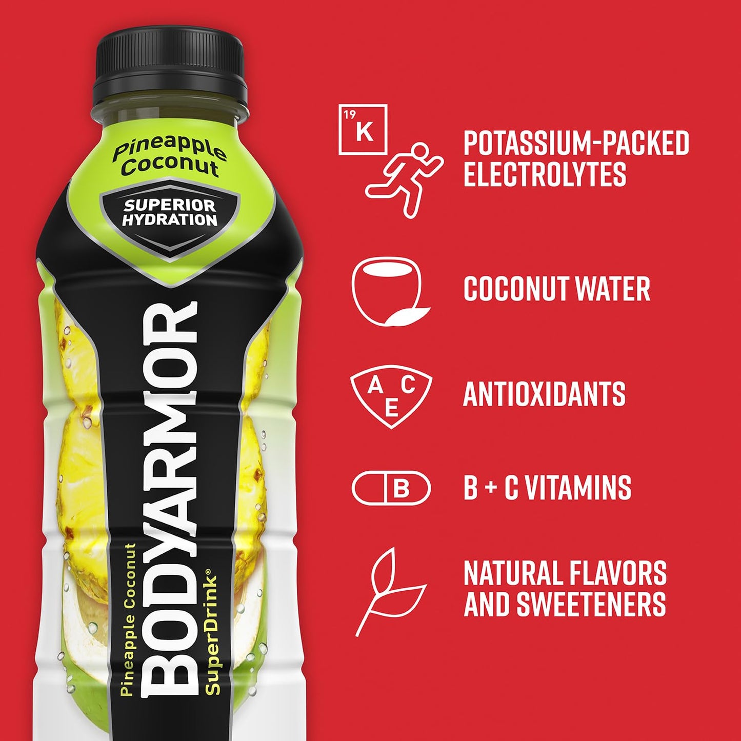 BODYARMOR Sports Drink – Pineapple Coconut, 16 Fl Oz (Pack of 12)