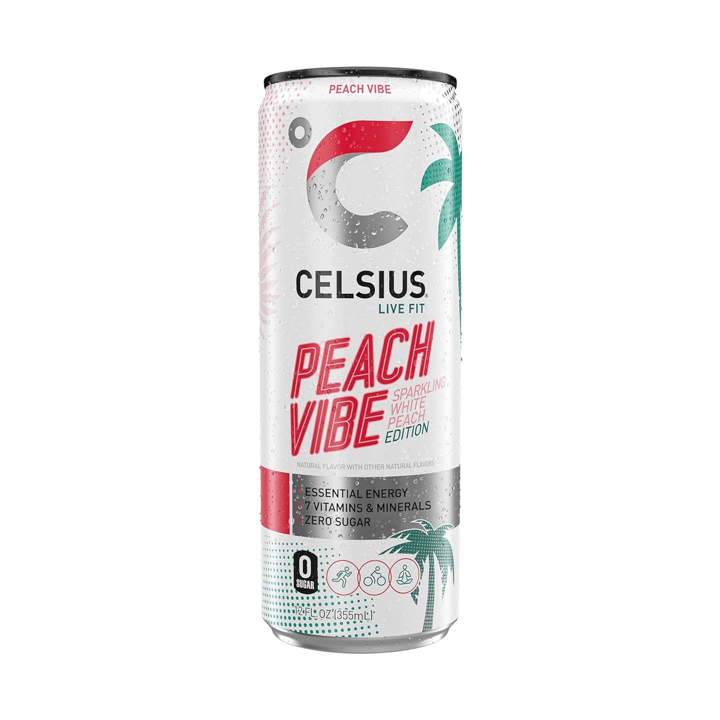 CELSIUS Sparkling Peach Vibe, Functional Essential Energy Drink 12 Fl Oz (Pack of 12)