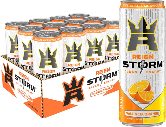 REIGN Storm, Valencia Orange, Fitness & Wellness Energy Drink, 12 Fl Oz (Pack of 12)