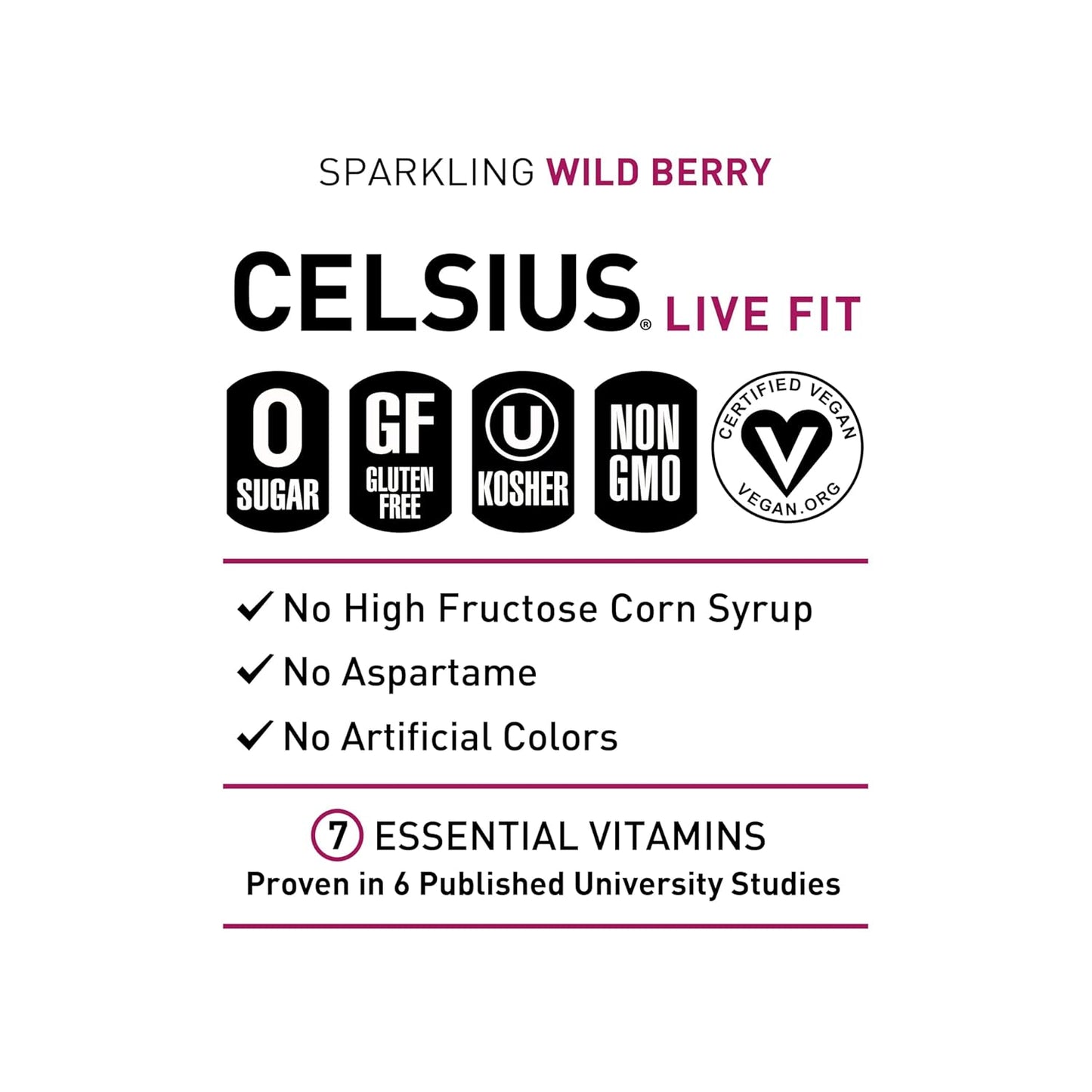 CELSIUS Sparkling Wild Berry, Functional Essential Energy Drink 12 Fl Oz (Pack of 12)