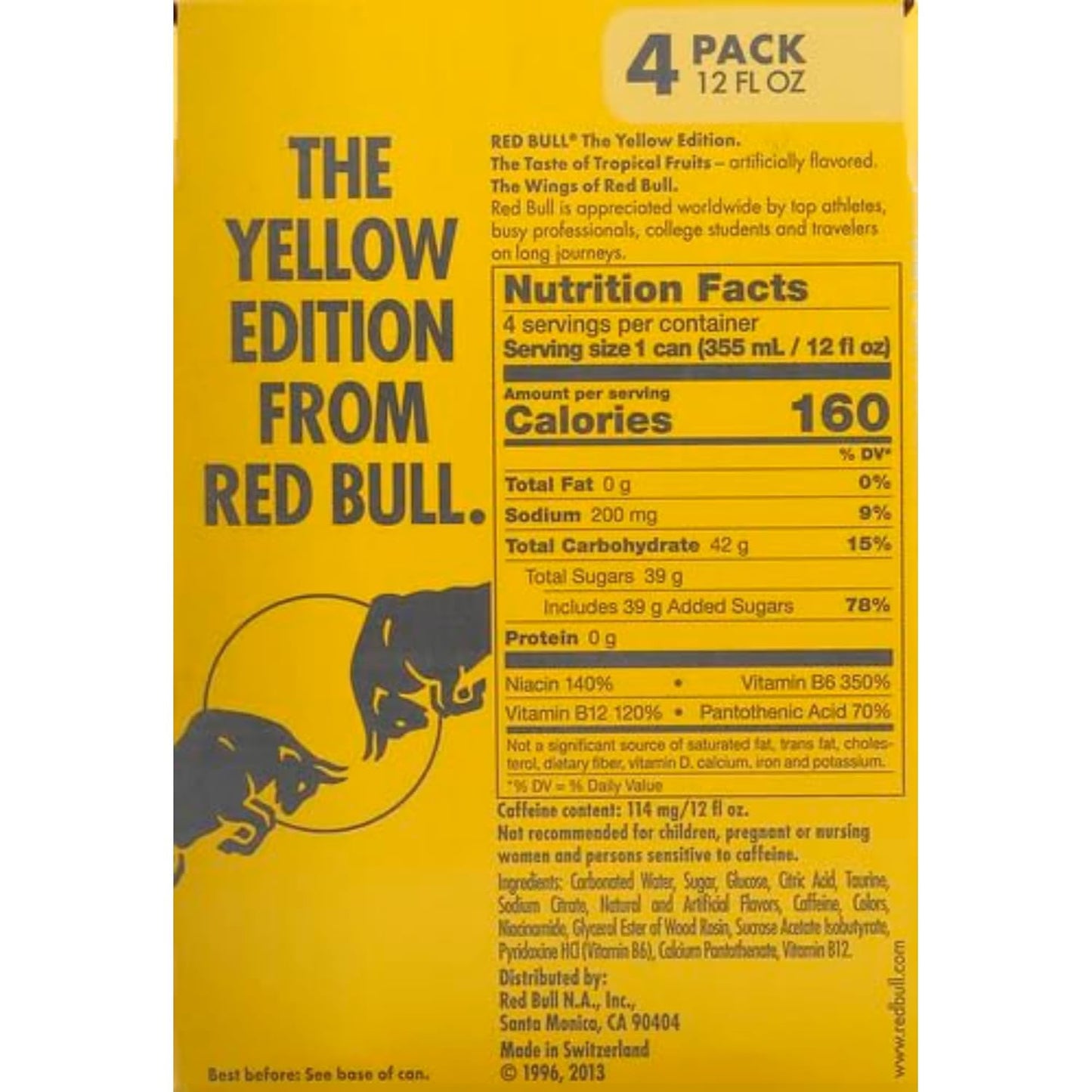 Red Bull Yellow Edition Energy Drink, Tropical, 114mg Caffeine, 12 fl oz Can 12 pack