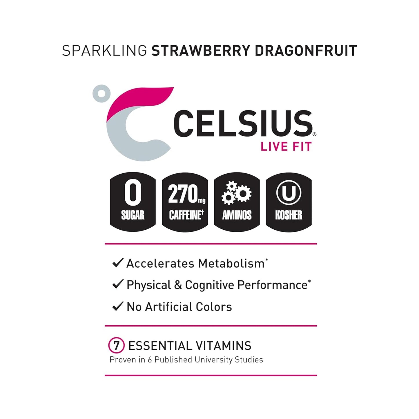 CELSIUS ESSENTIALS | Sparkling Dragonberry | Performance Energy Drink | 16 Fl Oz (Pack of 12)