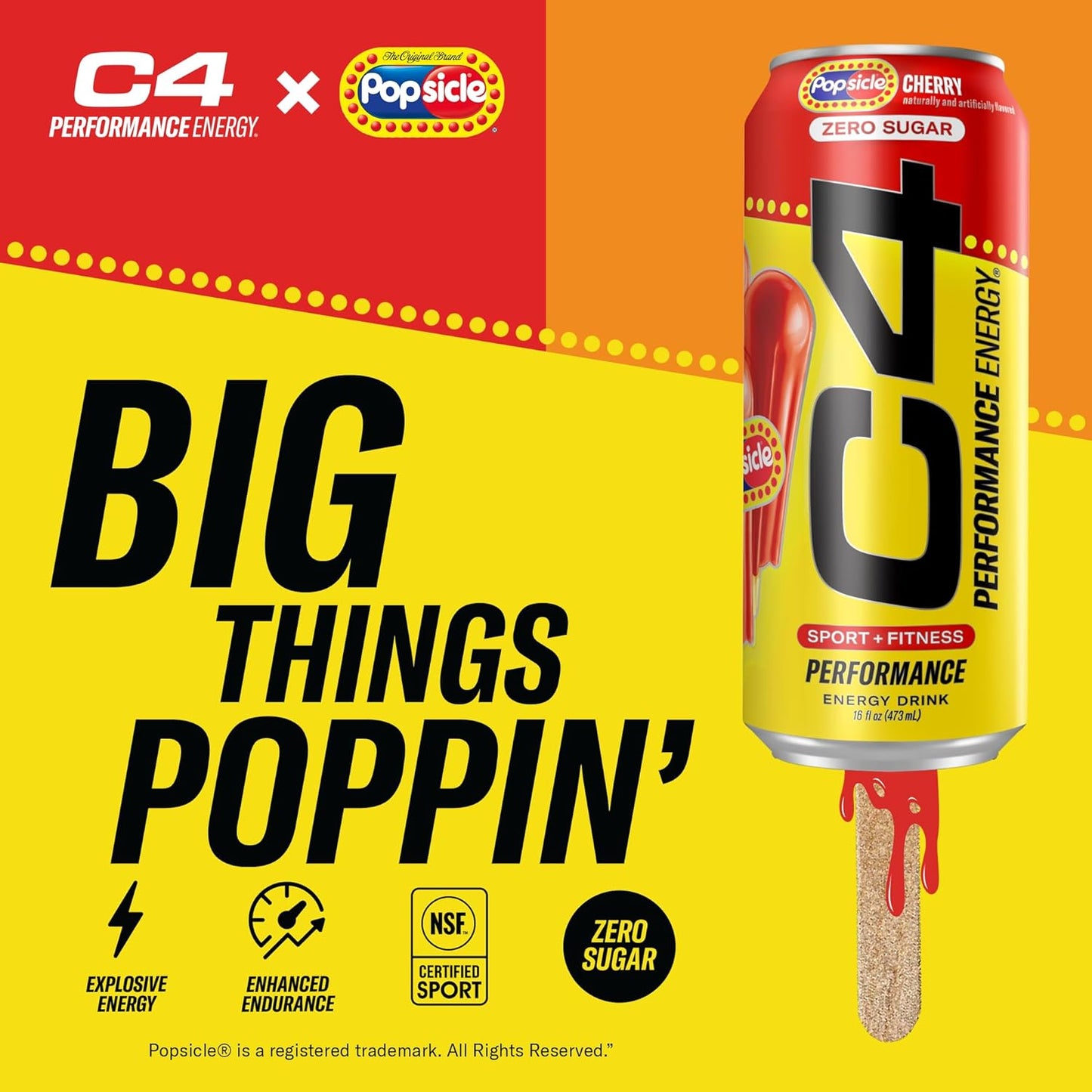 Cellucor C4 Energy Drink x | POPSICLE Cherry  | Pre Workout | 16 Fl Oz (12 Pack)