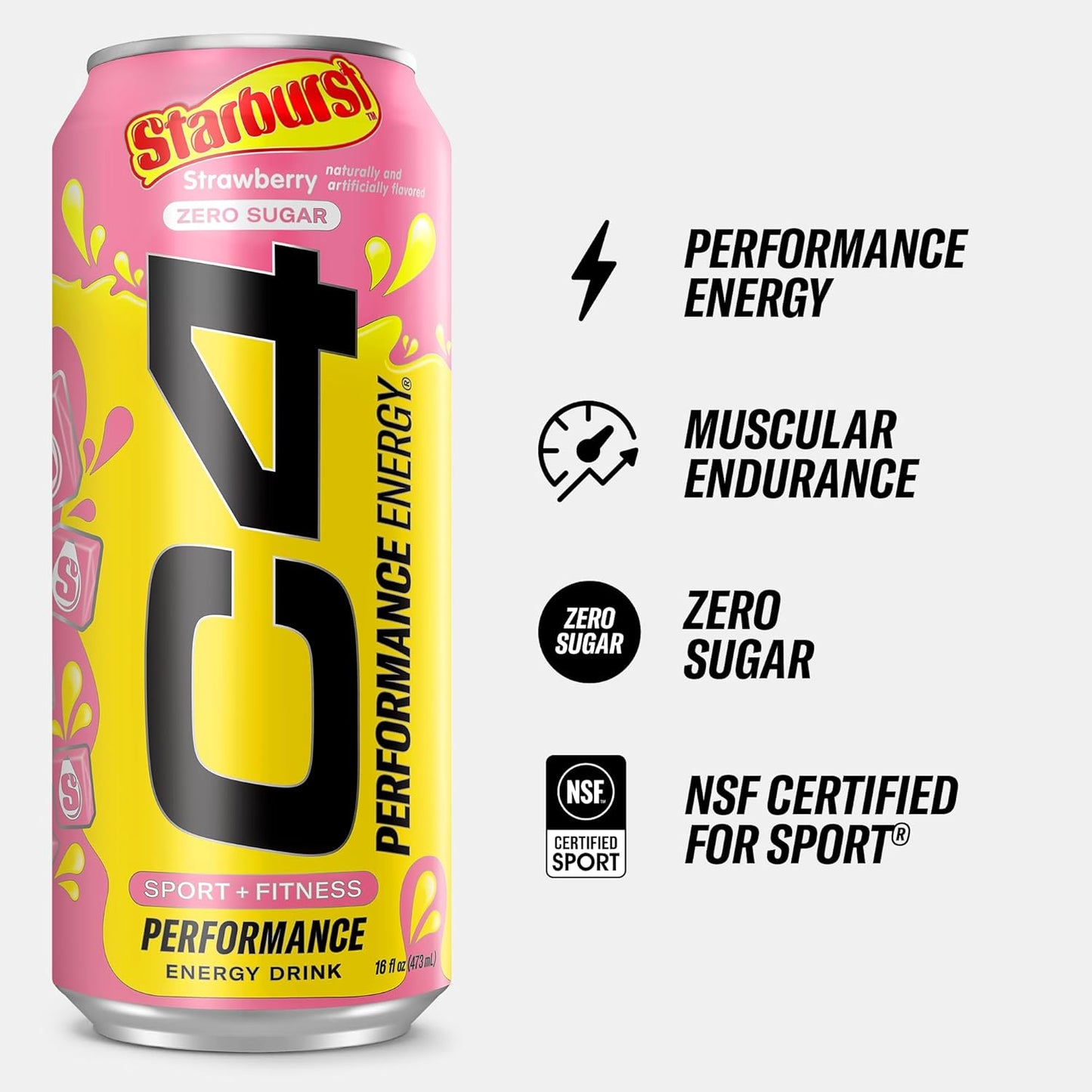 Cellucor C4 Performance Energy Drink | STARBURST Strawberry | Preworkout | 16 Fl Oz (12 Pack)